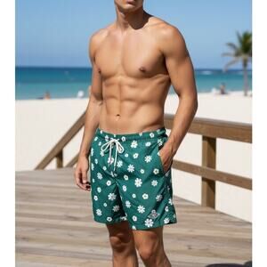 Pacsun Green Daisy Lined Swim Trunks Size Medium Beach Pool Summer